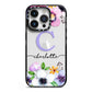 Personalised Violet Flowers iPhone 14 Pro Black Impact Case on Silver phone