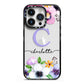 Personalised Violet Flowers iPhone 14 Pro Black Impact Case on Silver phone