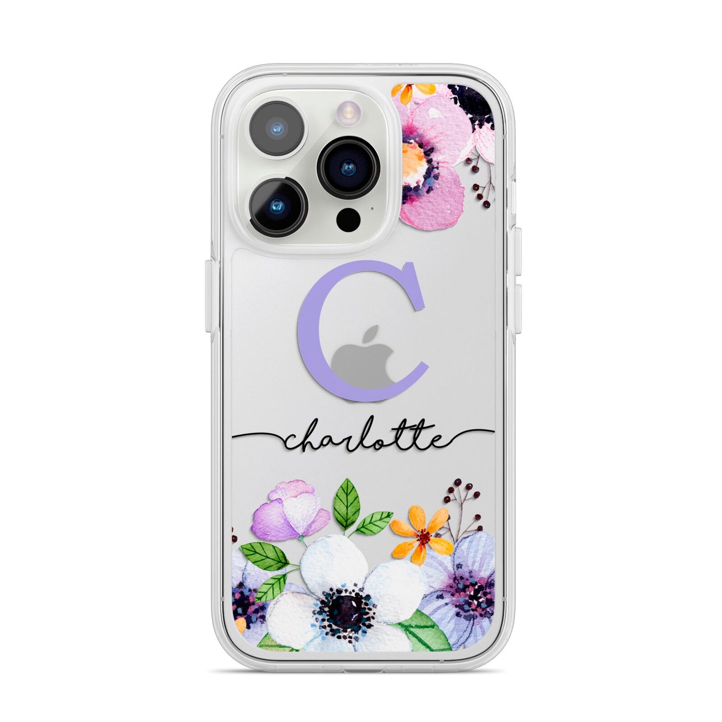 Personalised Violet Flowers iPhone 14 Pro Clear Tough Case Silver