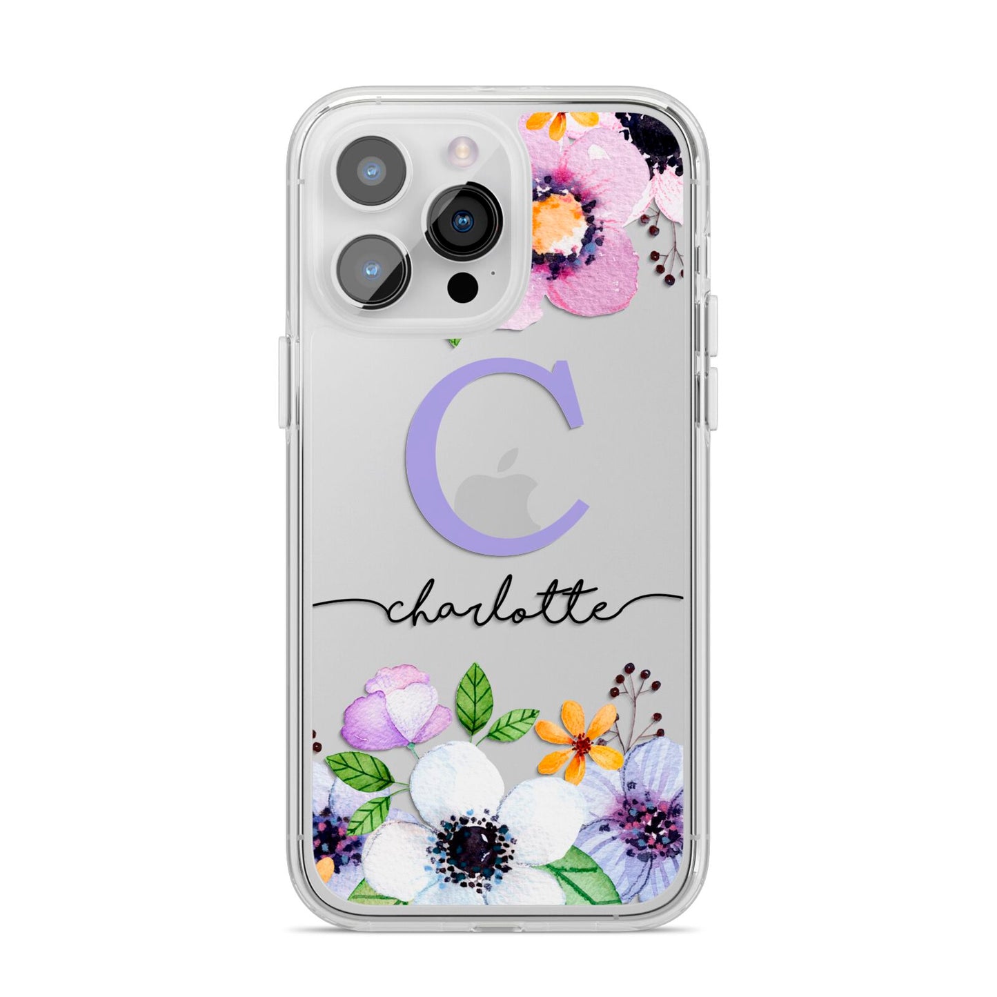 Personalised Violet Flowers iPhone 14 Pro Max Clear Tough Case Silver
