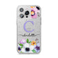 Personalised Violet Flowers iPhone 14 Pro Max Glitter Tough Case Silver