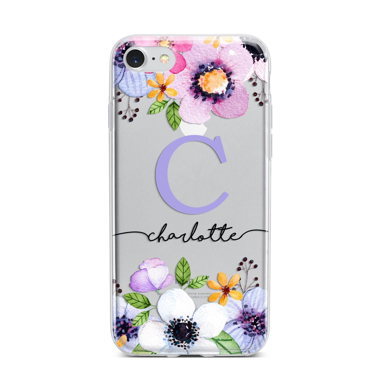 Personalised Violet Flowers iPhone 7 Bumper Case on Silver iPhone