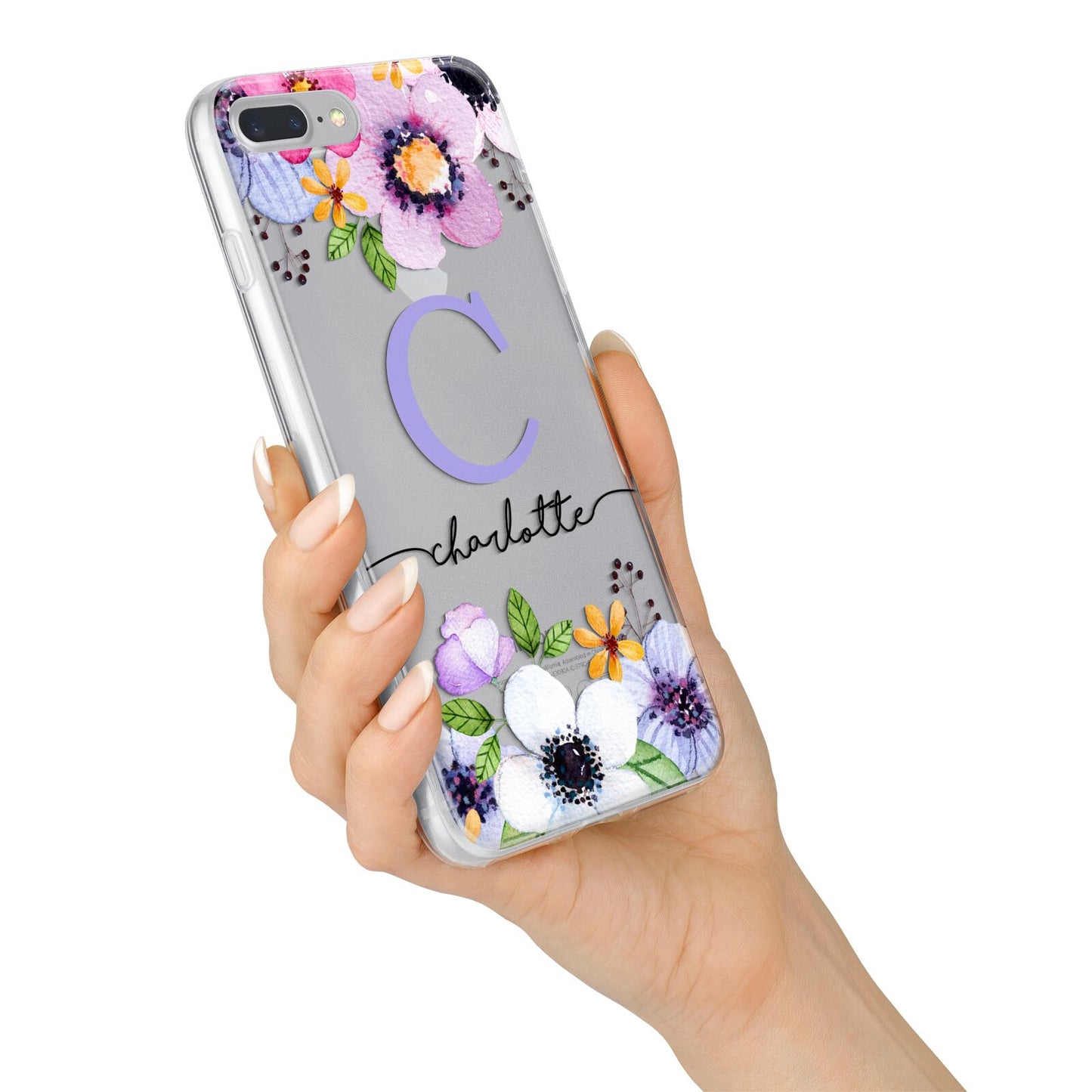 Personalised Violet Flowers iPhone 7 Plus Bumper Case on Silver iPhone Alternative Image