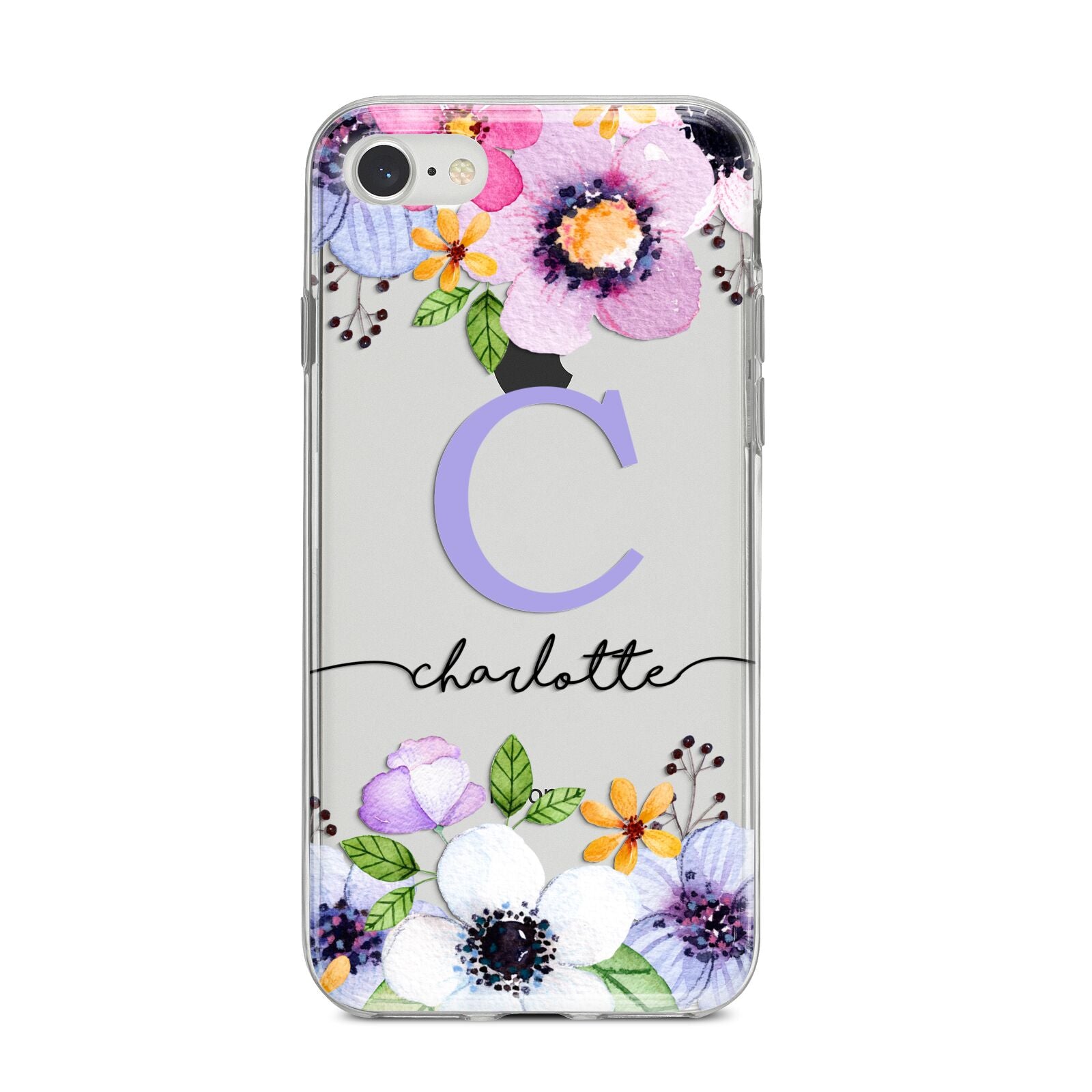 Personalised Violet Flowers iPhone 8 Bumper Case on Silver iPhone