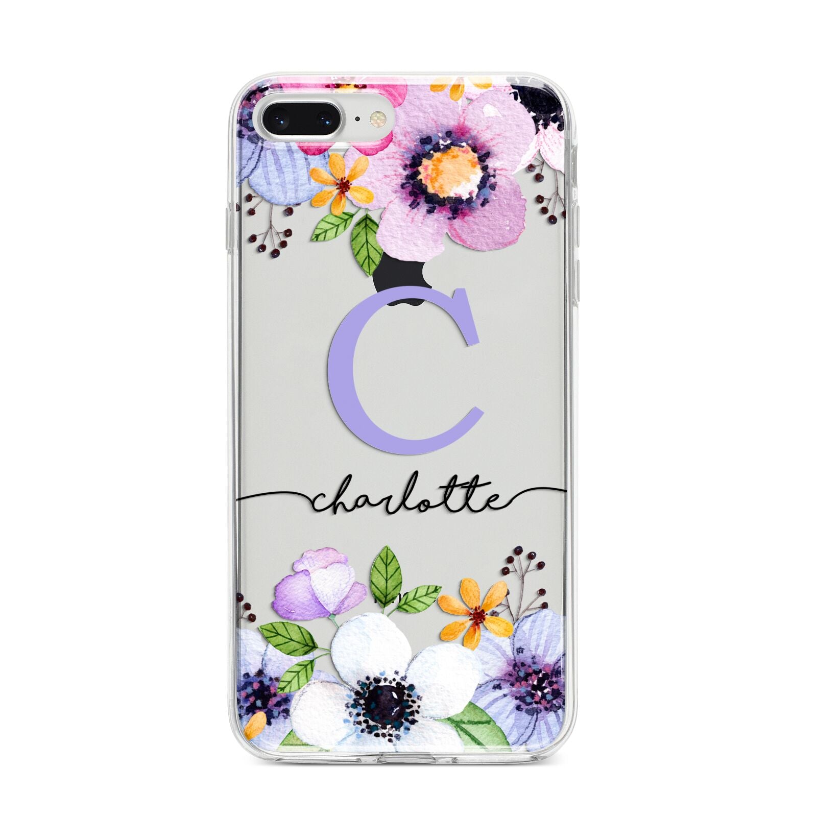 Personalised Violet Flowers iPhone 8 Plus Bumper Case on Silver iPhone