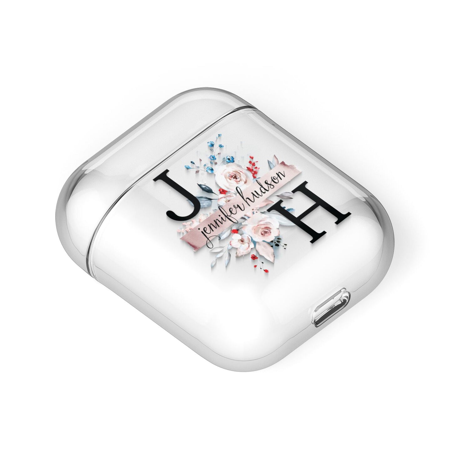 Personalised Watercolour Bouquet Roses AirPods Case Laid Flat