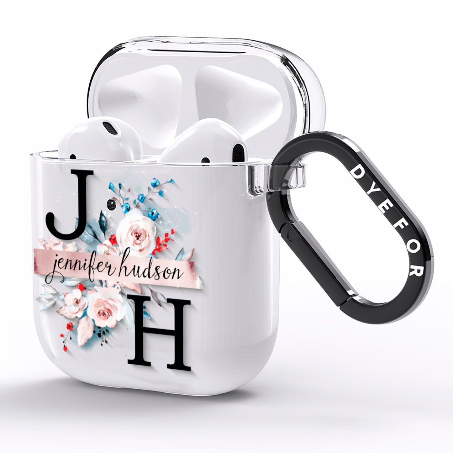 Personalised Watercolour Bouquet Roses AirPods Clear Case Side Image