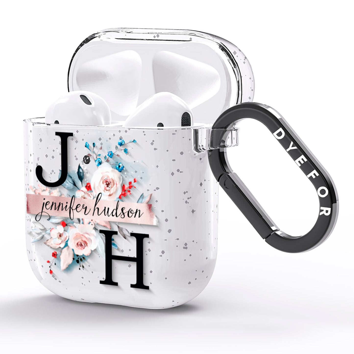 Personalised Watercolour Bouquet Roses AirPods Glitter Case Side Image