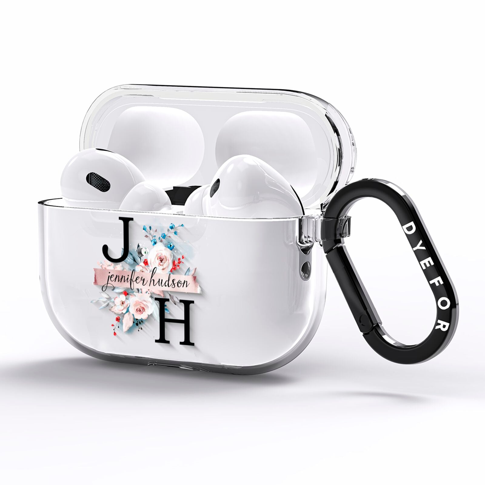 Personalised Watercolour Bouquet Roses AirPods Pro Clear Case Side Image