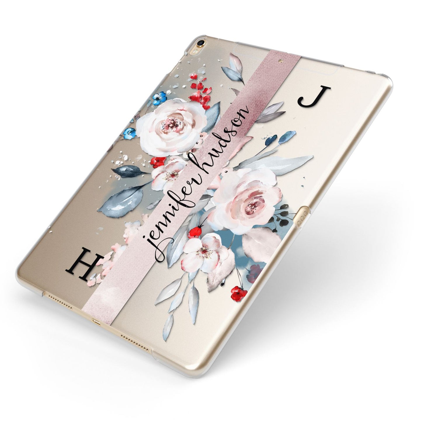 Personalised Watercolour Bouquet Roses Apple iPad Case on Gold iPad Side View