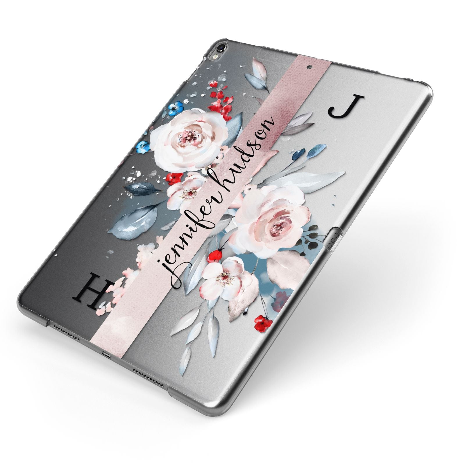Personalised Watercolour Bouquet Roses Apple iPad Case on Grey iPad Side View