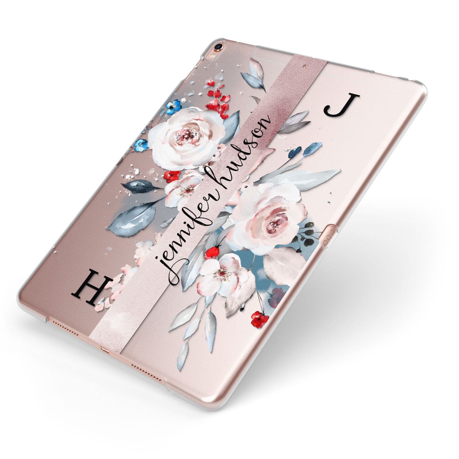 Personalised Watercolour Bouquet Roses Apple iPad Case on Rose Gold iPad Side View