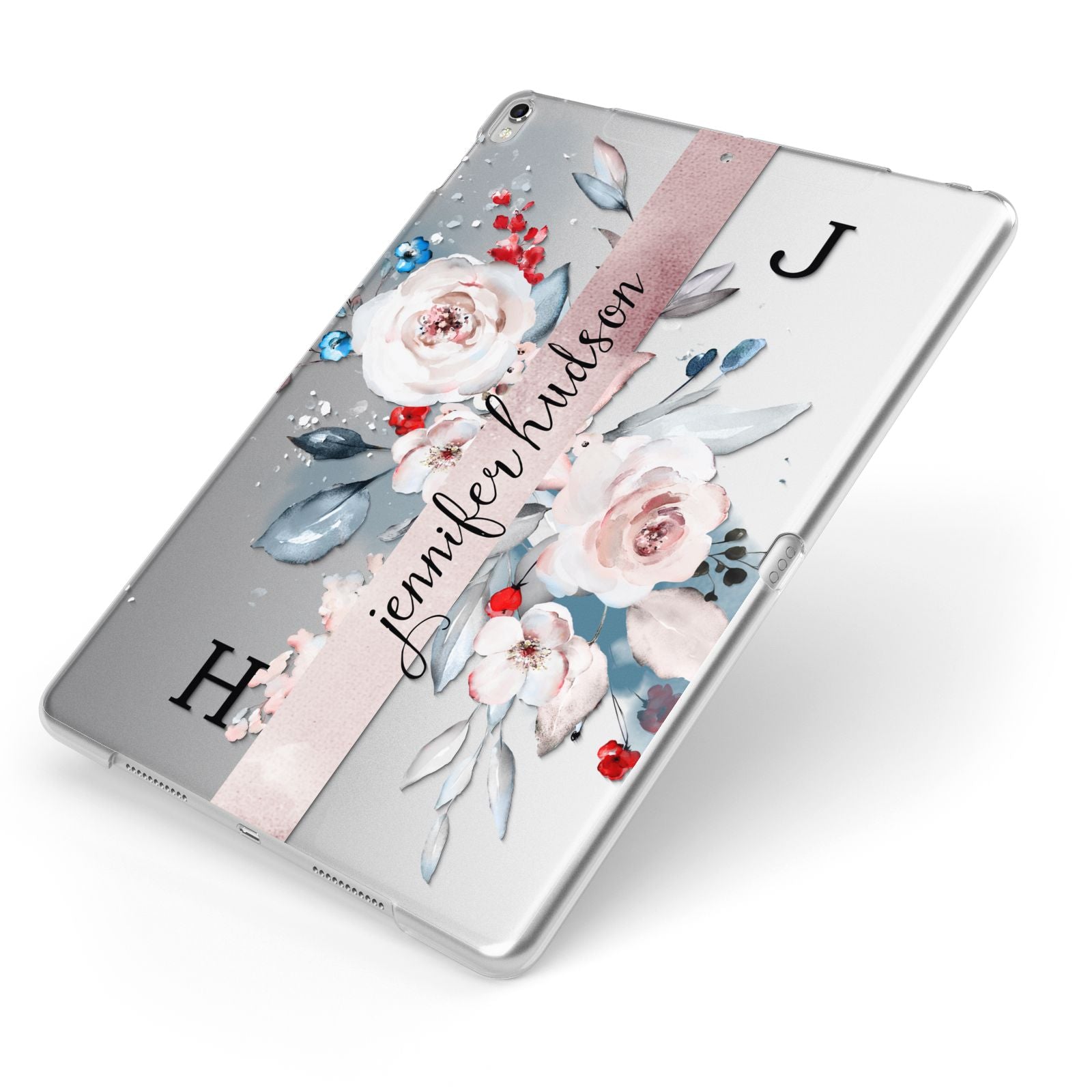 Personalised Watercolour Bouquet Roses Apple iPad Case on Silver iPad Side View