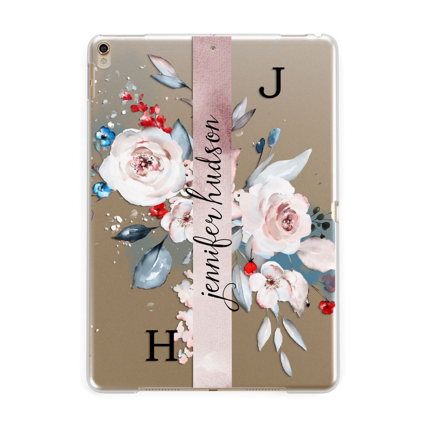 Personalised Watercolour Bouquet Roses Apple iPad Gold Case