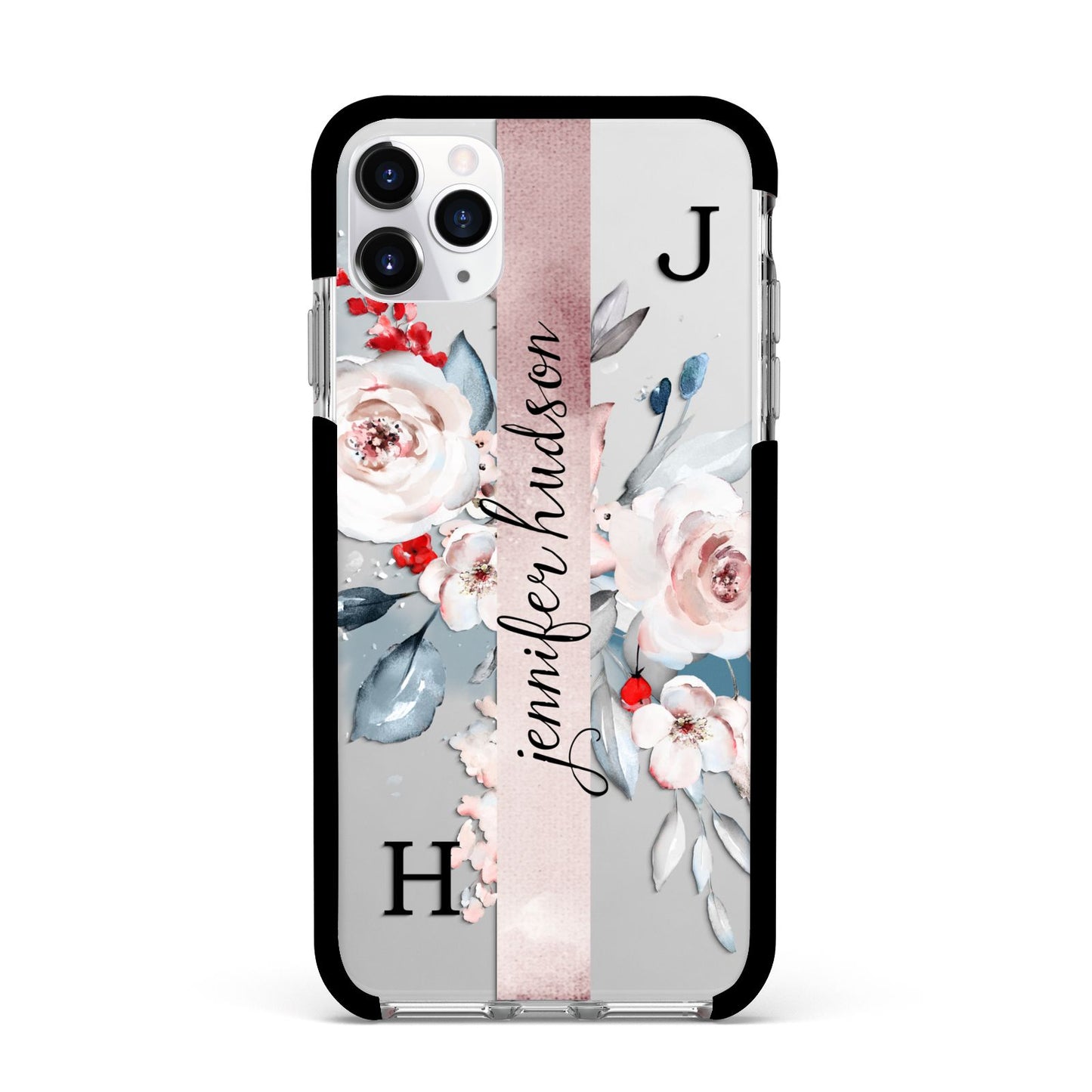 Personalised Watercolour Bouquet Roses Apple iPhone 11 Pro Max in Silver with Black Impact Case