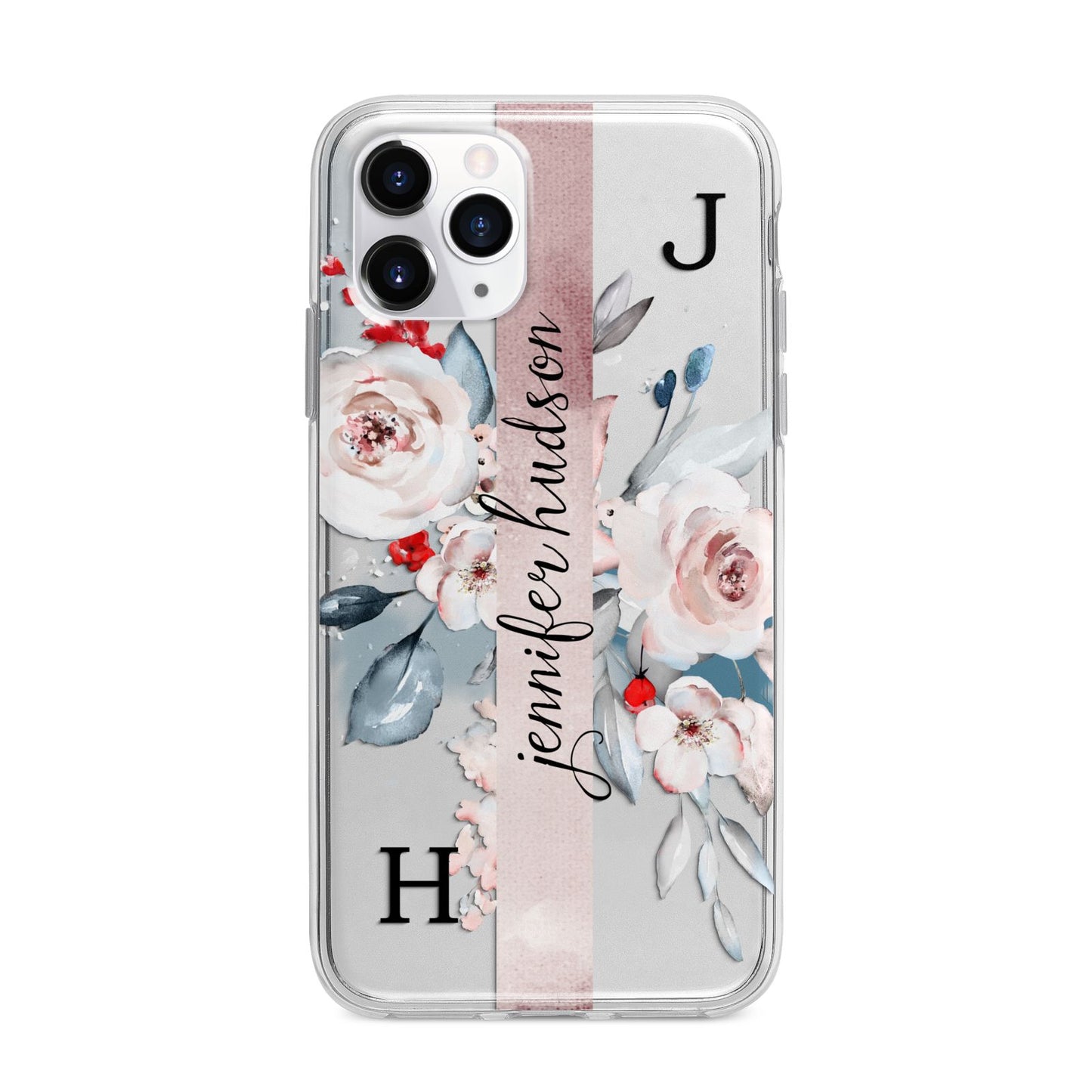 Personalised Watercolour Bouquet Roses Apple iPhone 11 Pro Max in Silver with Bumper Case