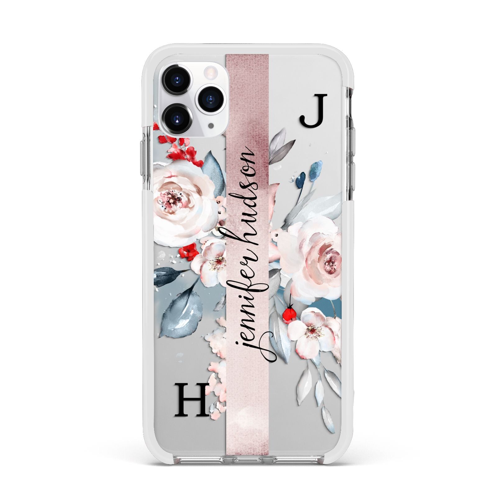Personalised Watercolour Bouquet Roses Apple iPhone 11 Pro Max in Silver with White Impact Case