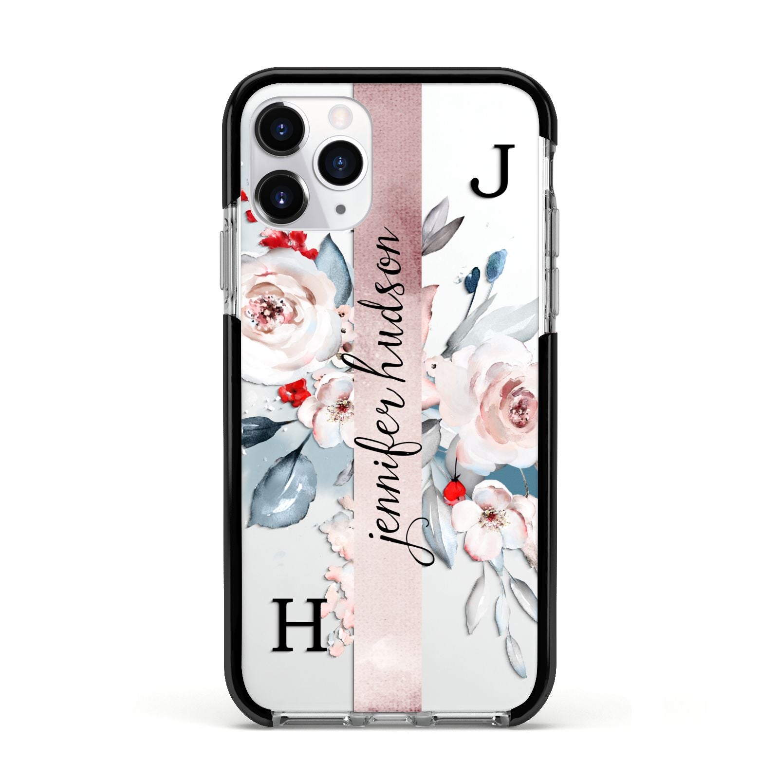Personalised Watercolour Bouquet Roses Apple iPhone 11 Pro in Silver with Black Impact Case