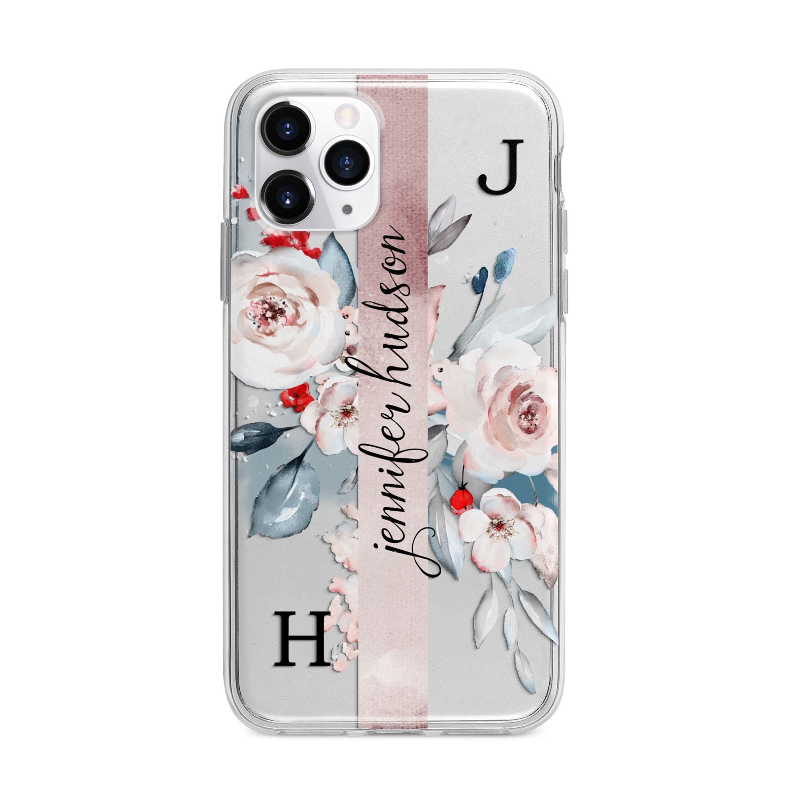 Personalised Watercolour Bouquet Roses Apple iPhone 11 Pro in Silver with Bumper Case