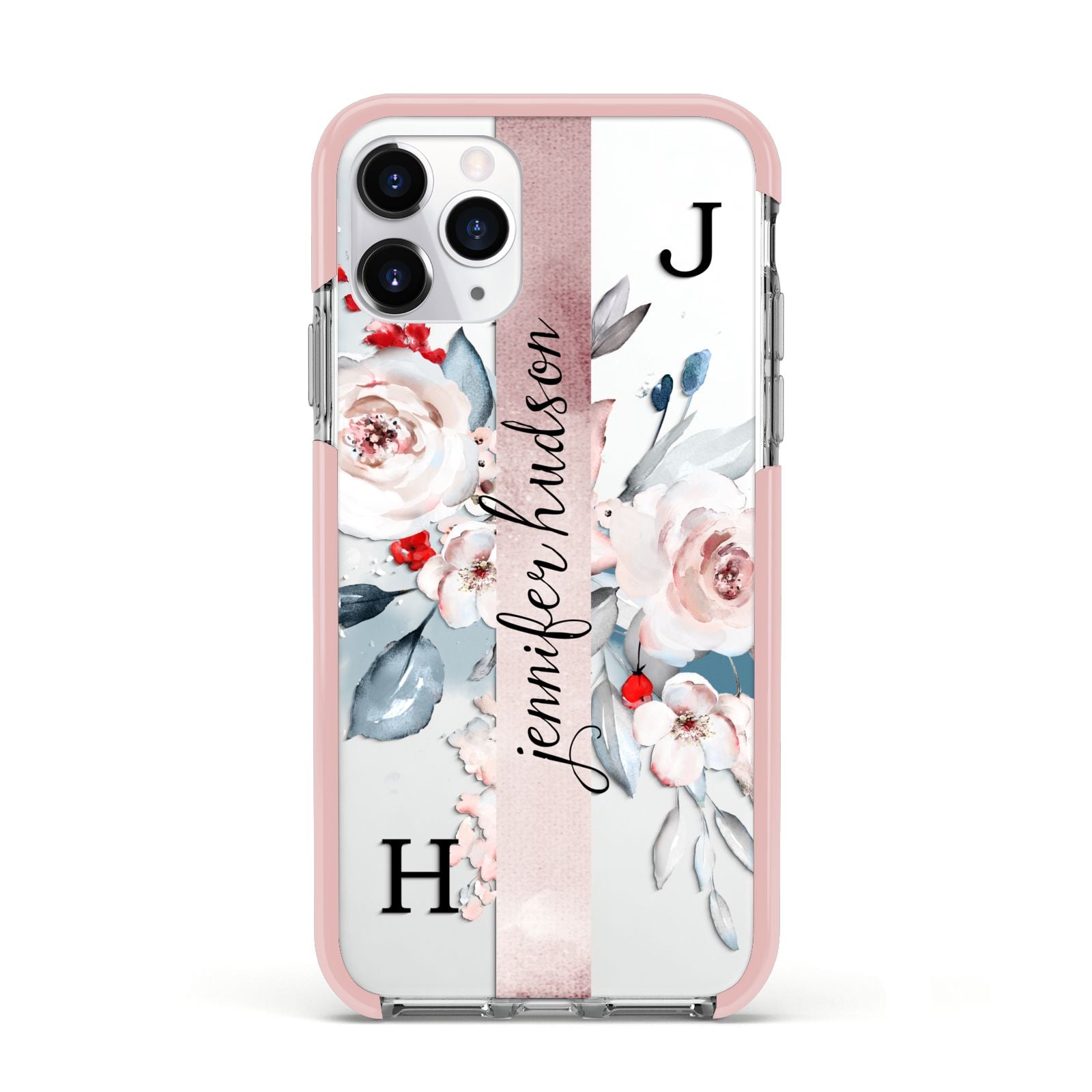 Personalised Watercolour Bouquet Roses Apple iPhone 11 Pro in Silver with Pink Impact Case