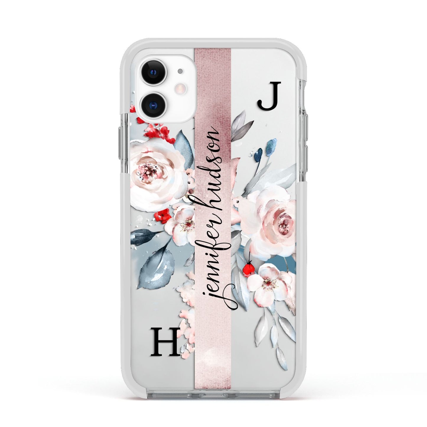 Personalised Watercolour Bouquet Roses Apple iPhone 11 in White with White Impact Case