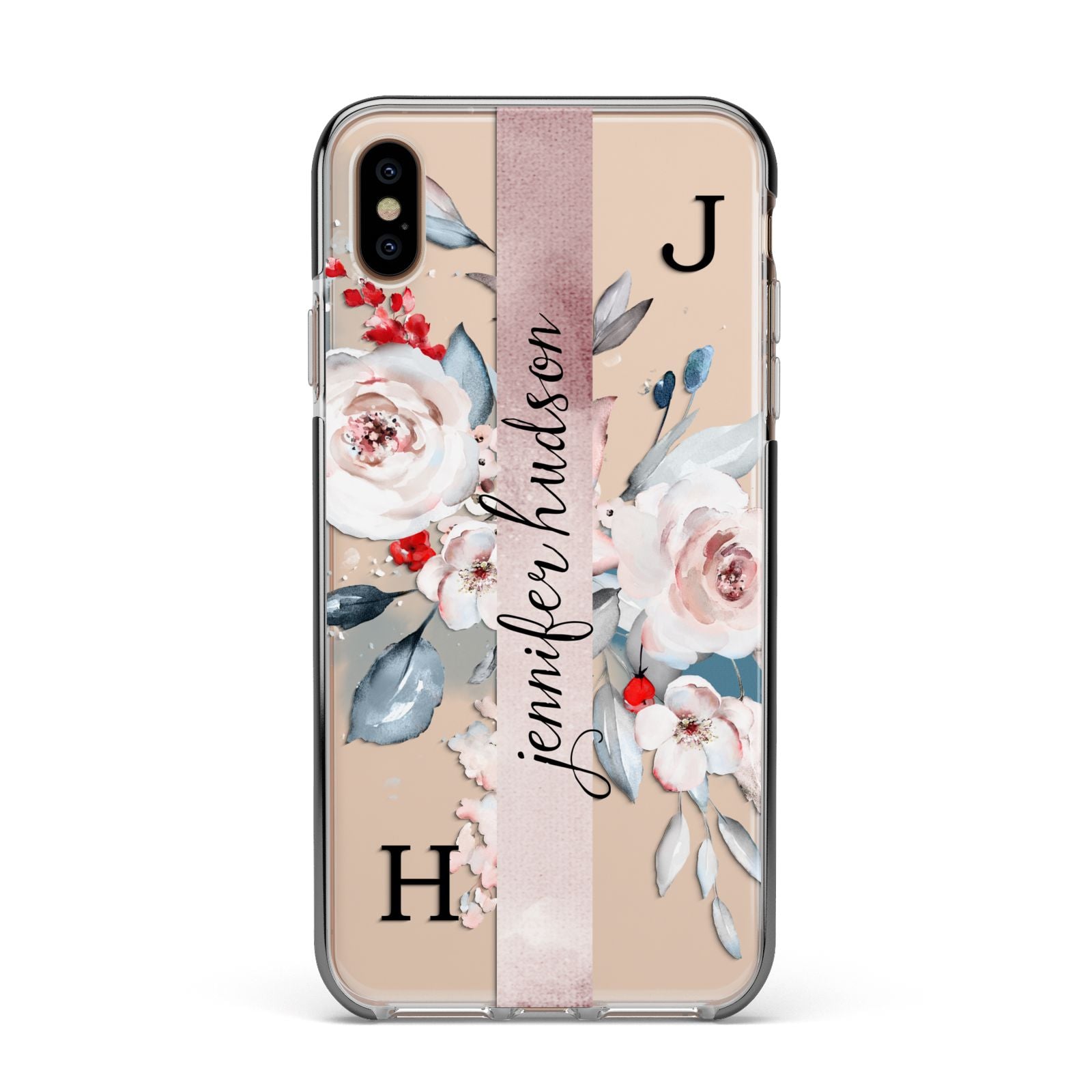 Personalised Watercolour Bouquet Roses Apple iPhone Xs Max Impact Case Black Edge on Gold Phone