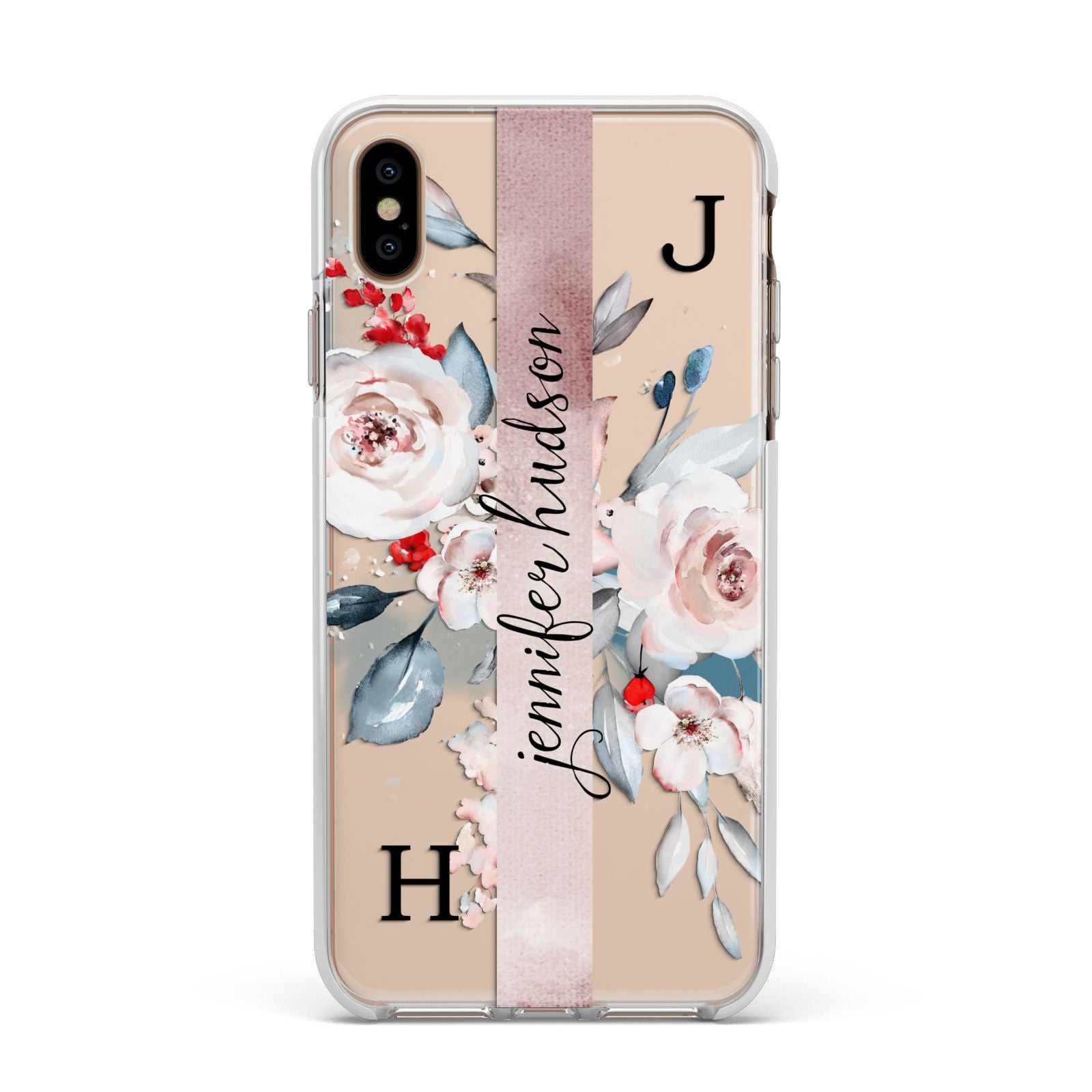 Personalised Watercolour Bouquet Roses Apple iPhone Xs Max Impact Case White Edge on Gold Phone