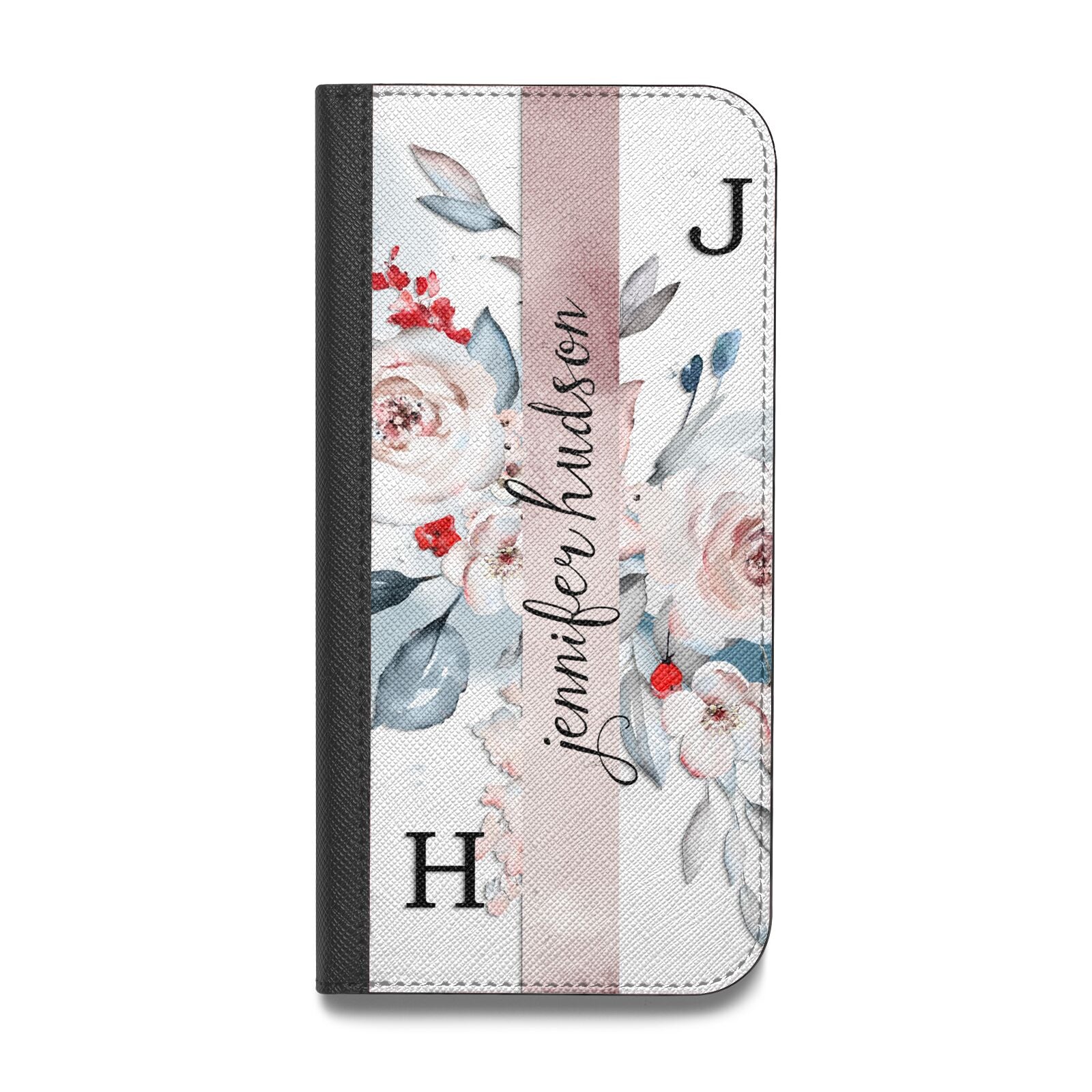 Personalised Watercolour Bouquet Roses Vegan Leather Flip iPhone Case