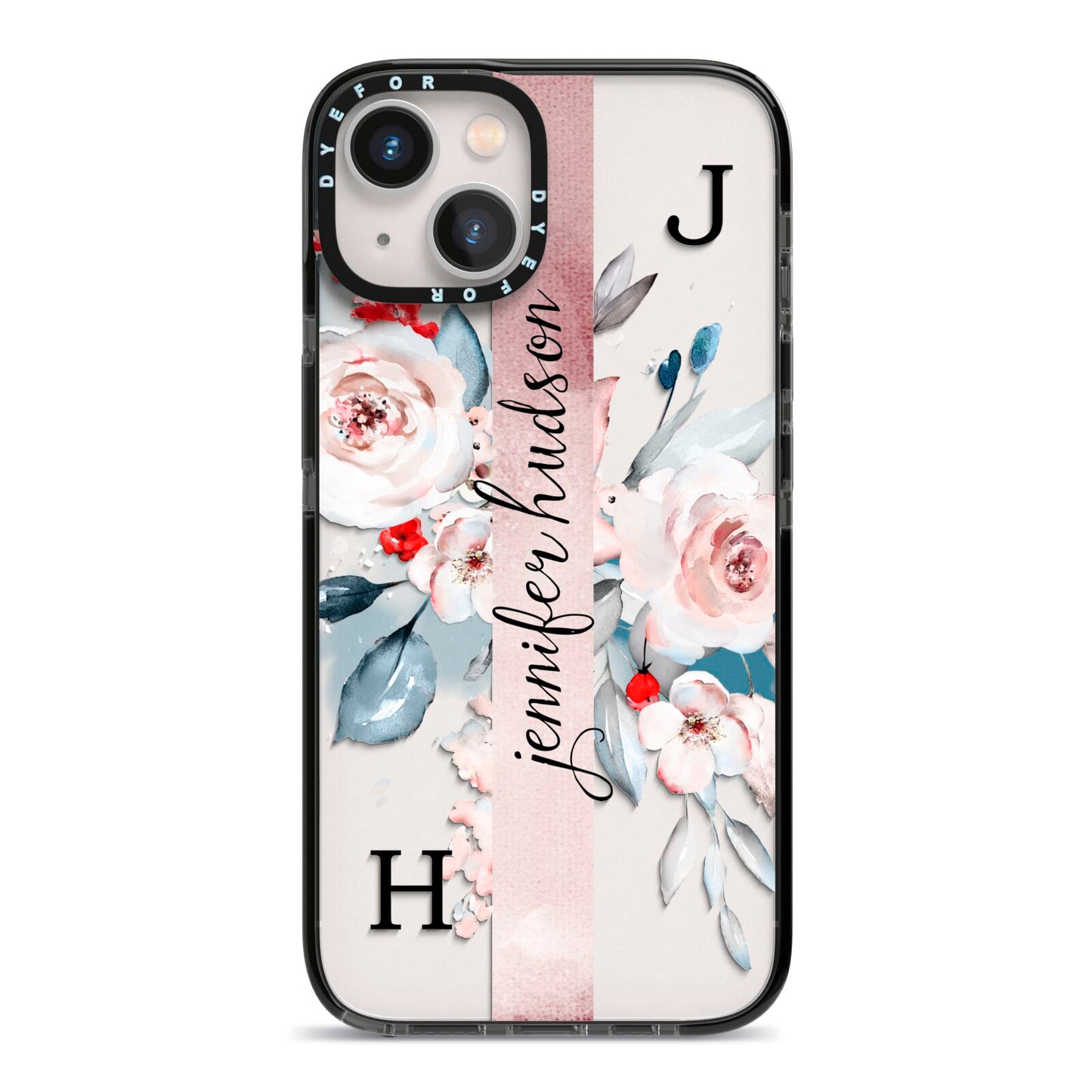 Personalised Watercolour Bouquet Roses iPhone 13 Black Impact Case on Silver phone