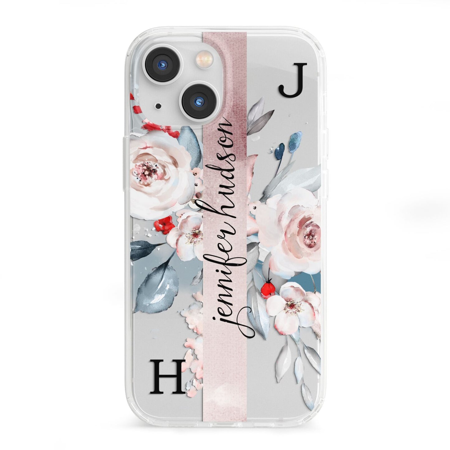 Personalised Watercolour Bouquet Roses iPhone 13 Mini Clear Bumper Case