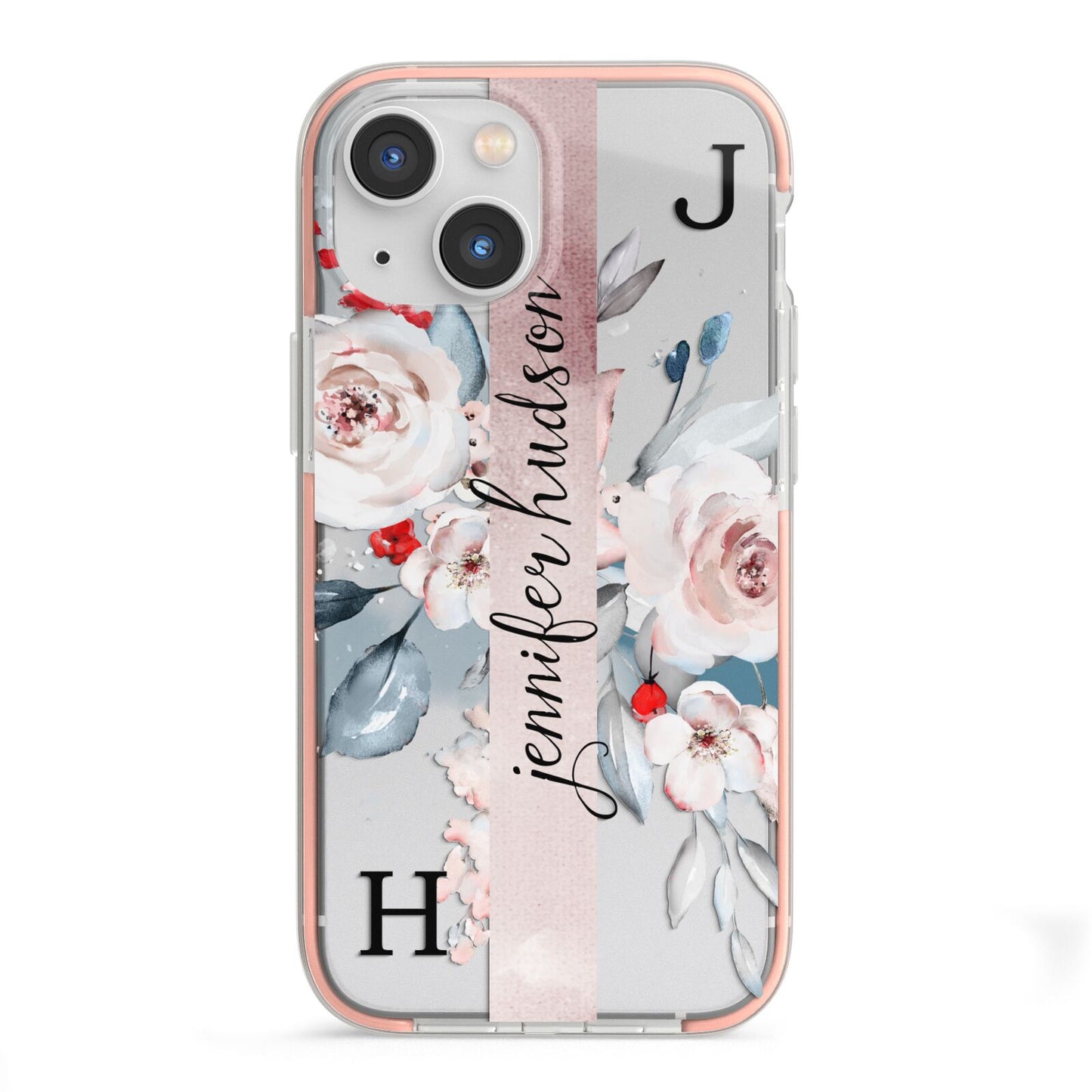 Personalised Watercolour Bouquet Roses iPhone 13 Mini TPU Impact Case with Pink Edges