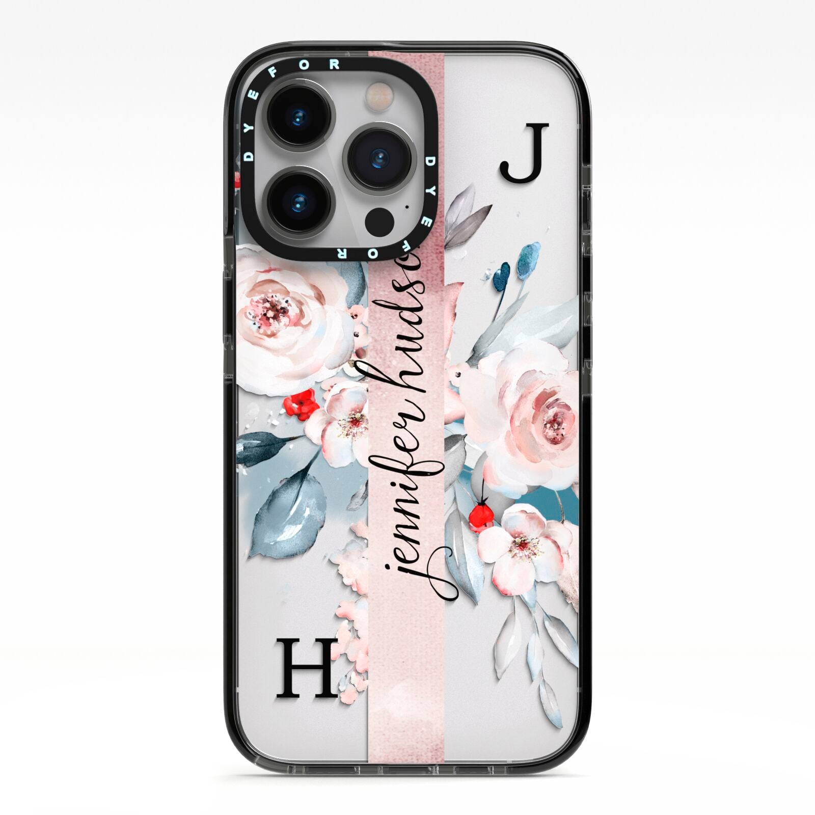 Personalised Watercolour Bouquet Roses iPhone 13 Pro Black Impact Case on Silver phone