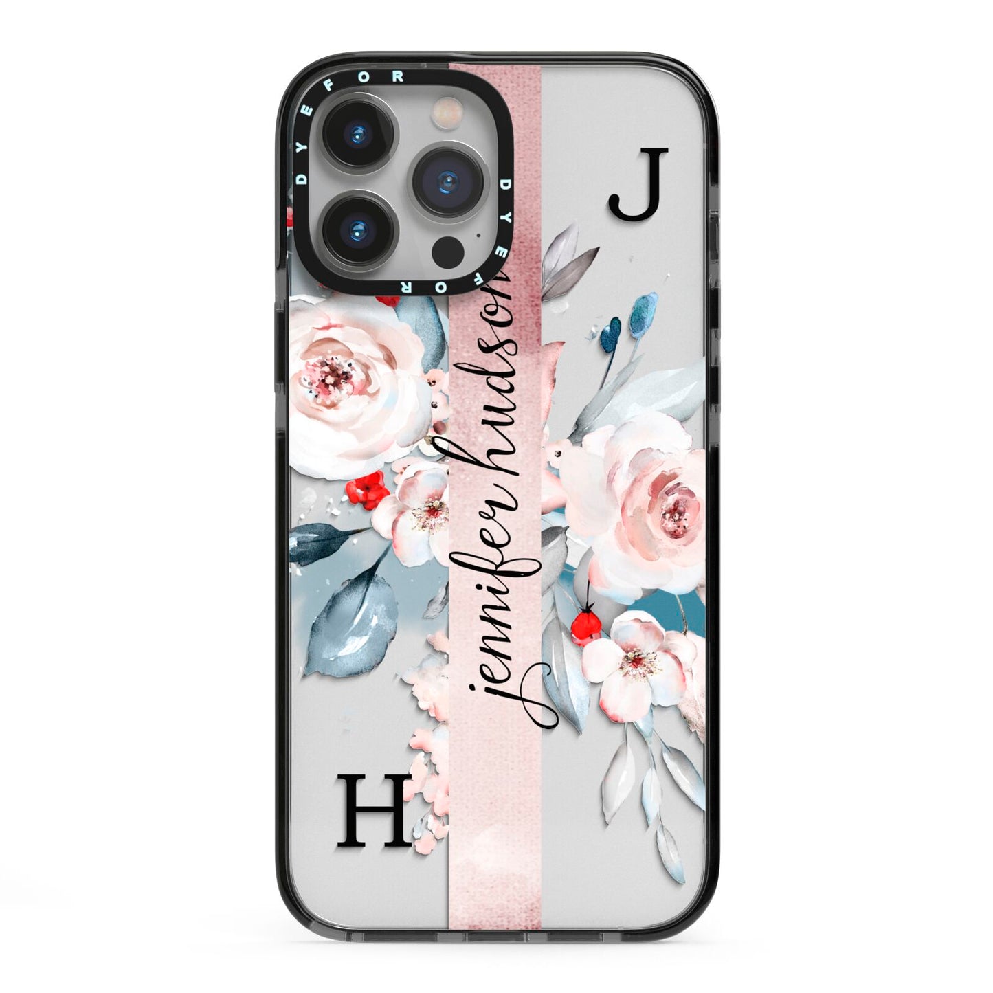 Personalised Watercolour Bouquet Roses iPhone 13 Pro Max Black Impact Case on Silver phone