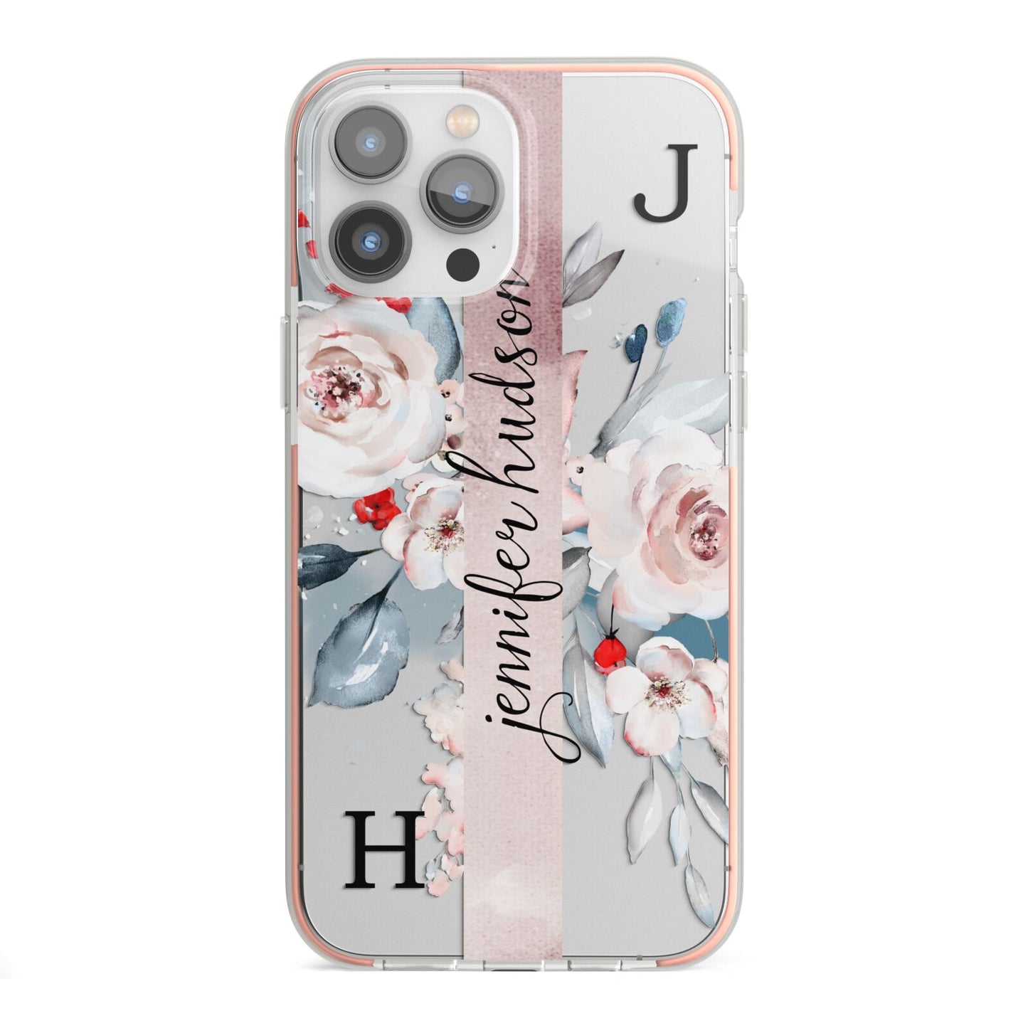 Personalised Watercolour Bouquet Roses iPhone 13 Pro Max TPU Impact Case with Pink Edges