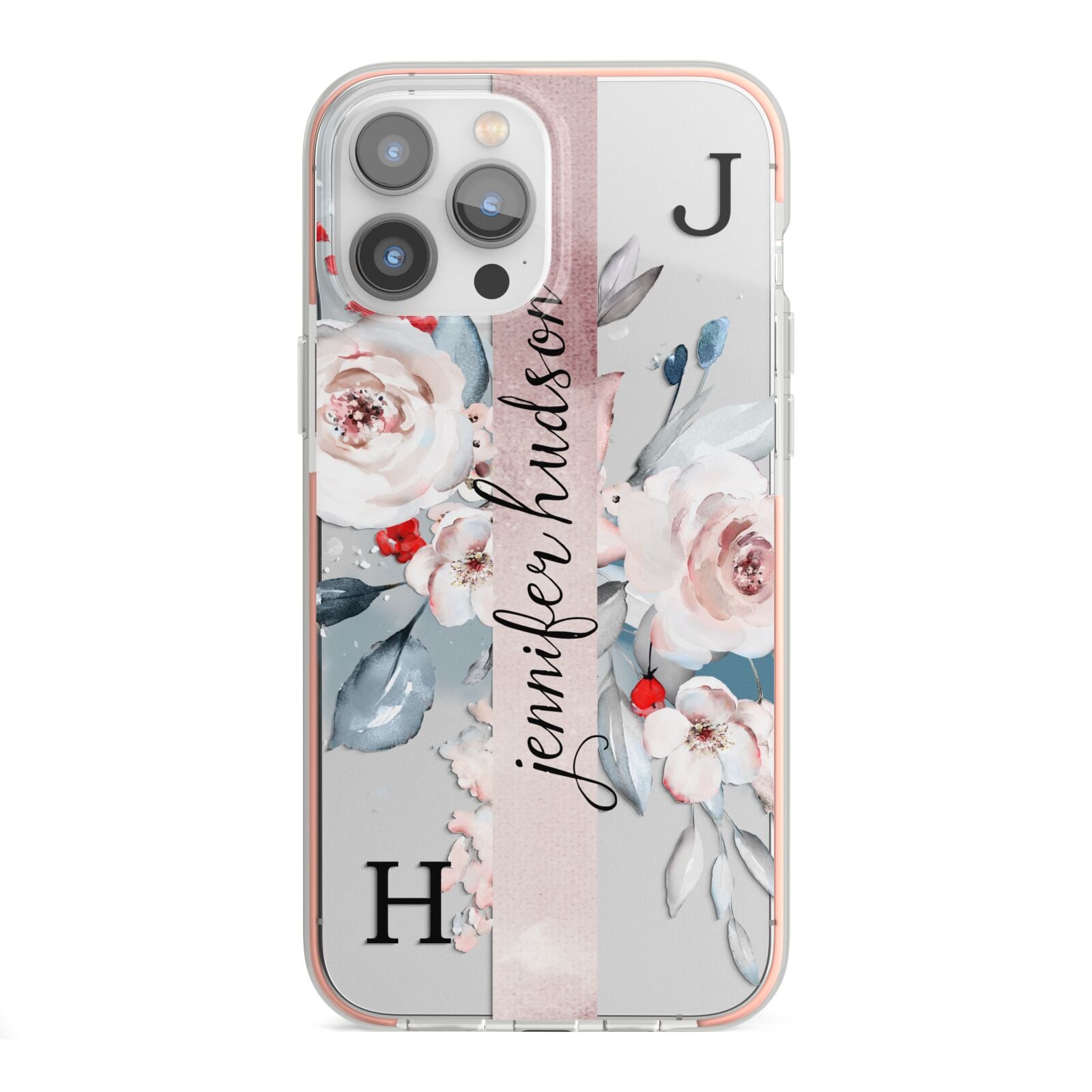 Personalised Watercolour Bouquet Roses iPhone 13 Pro Max TPU Impact Case with Pink Edges