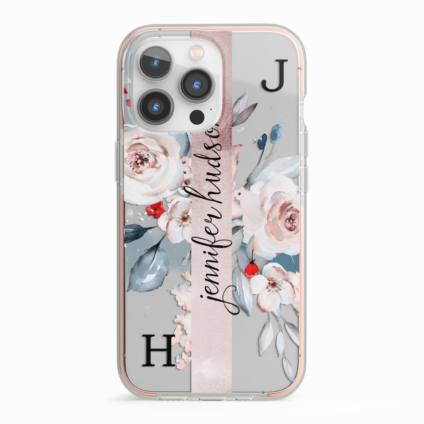 Personalised Watercolour Bouquet Roses iPhone 13 Pro TPU Impact Case with Pink Edges