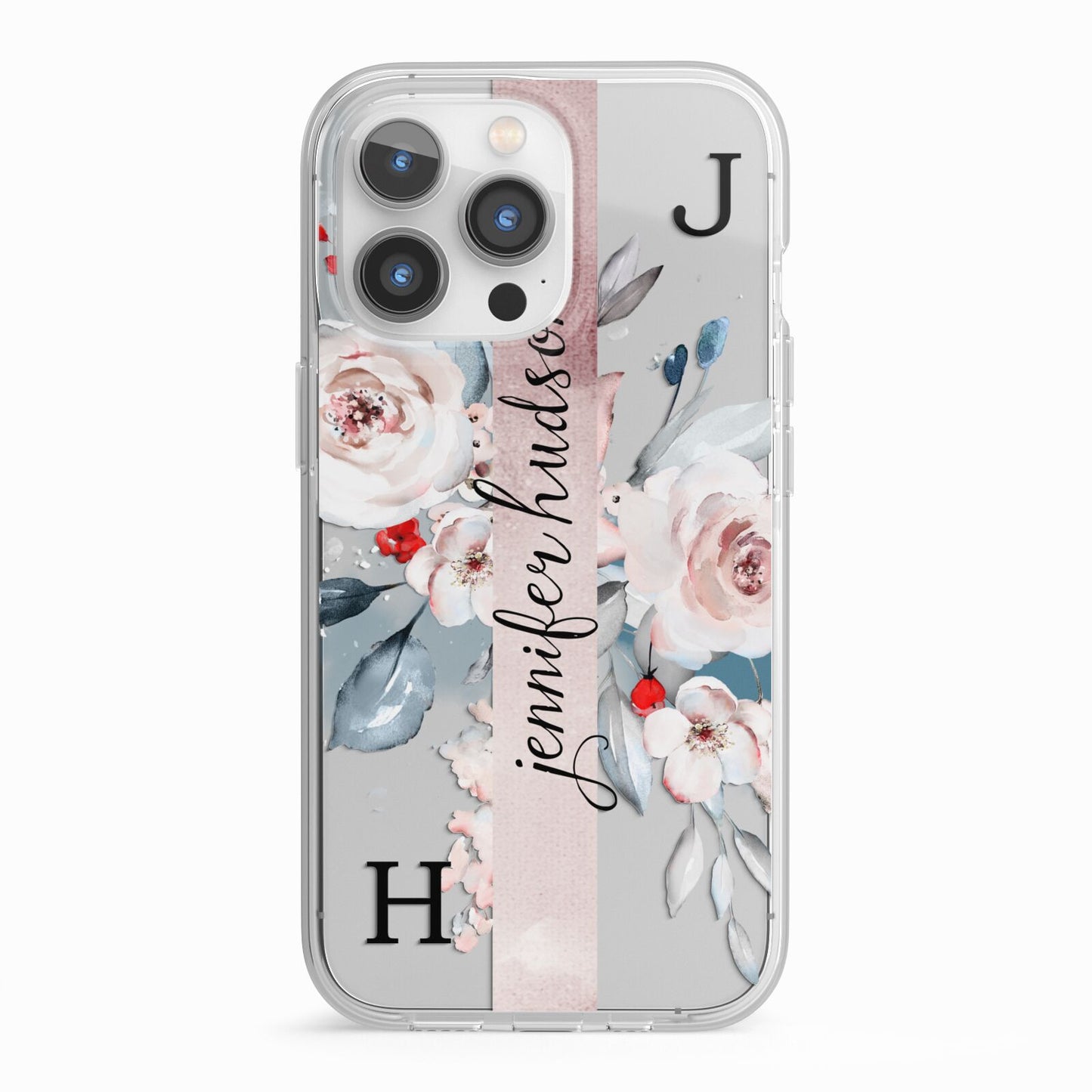 Personalised Watercolour Bouquet Roses iPhone 13 Pro TPU Impact Case with White Edges