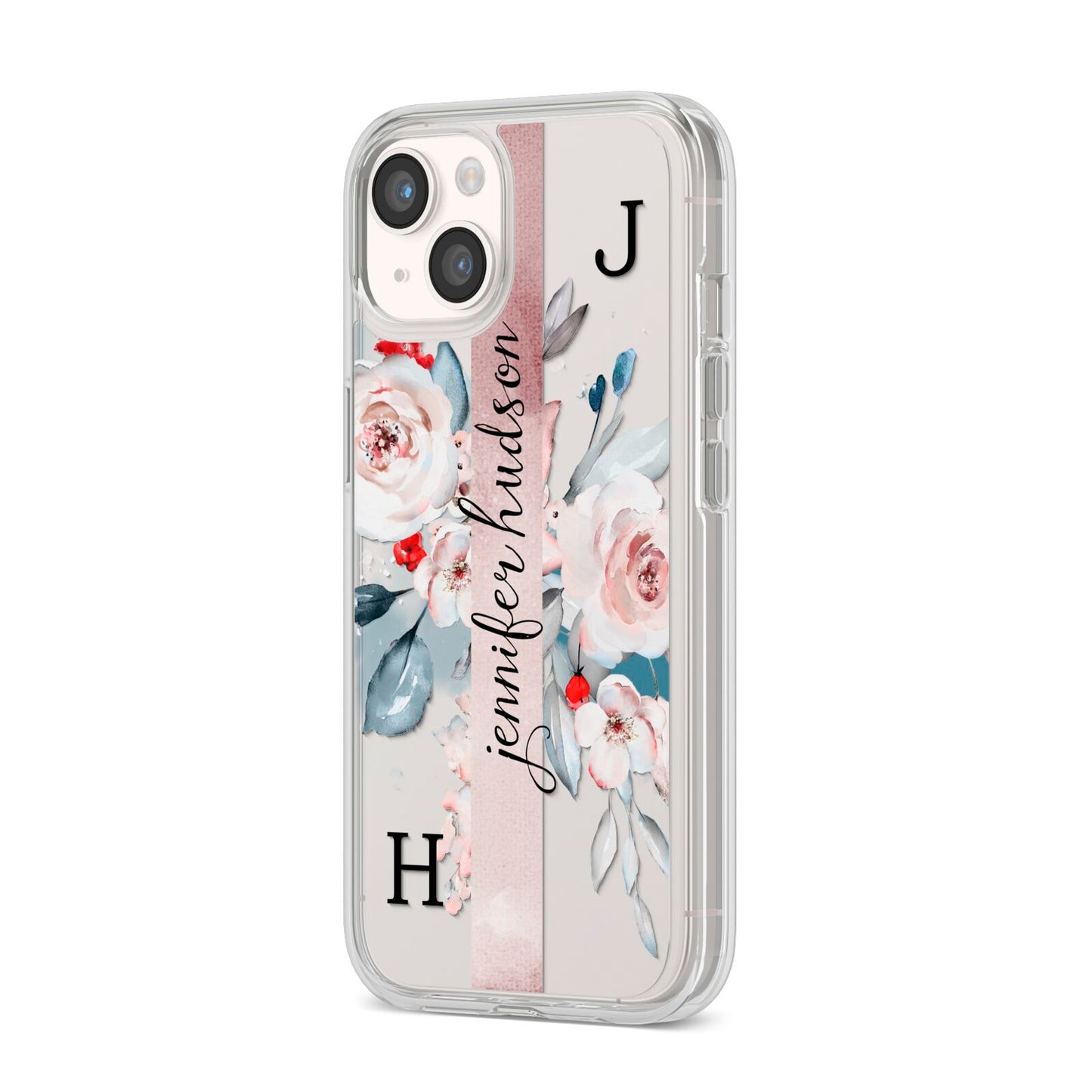 Personalised Watercolour Bouquet Roses iPhone 14 Clear Tough Case Starlight Angled Image