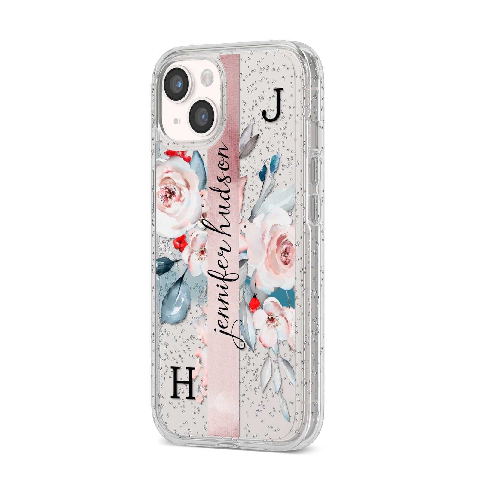 Personalised Watercolour Bouquet Roses iPhone 14 Glitter Tough Case Starlight Angled Image