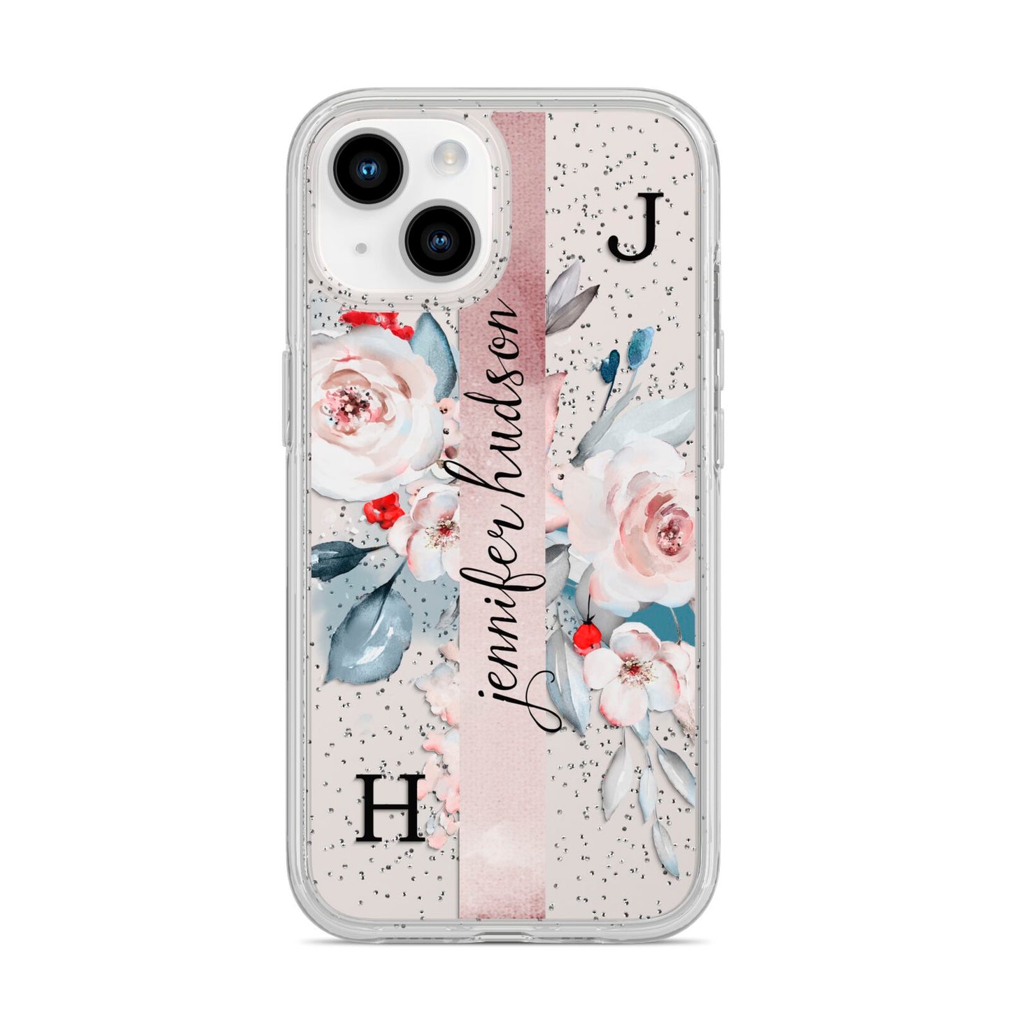Personalised Watercolour Bouquet Roses iPhone 14 Glitter Tough Case Starlight