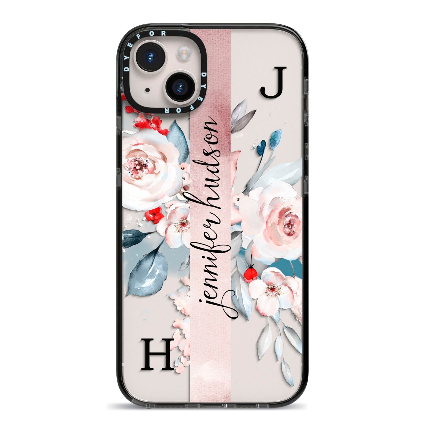 Personalised Watercolour Bouquet Roses iPhone 14 Plus Black Impact Case on Silver phone
