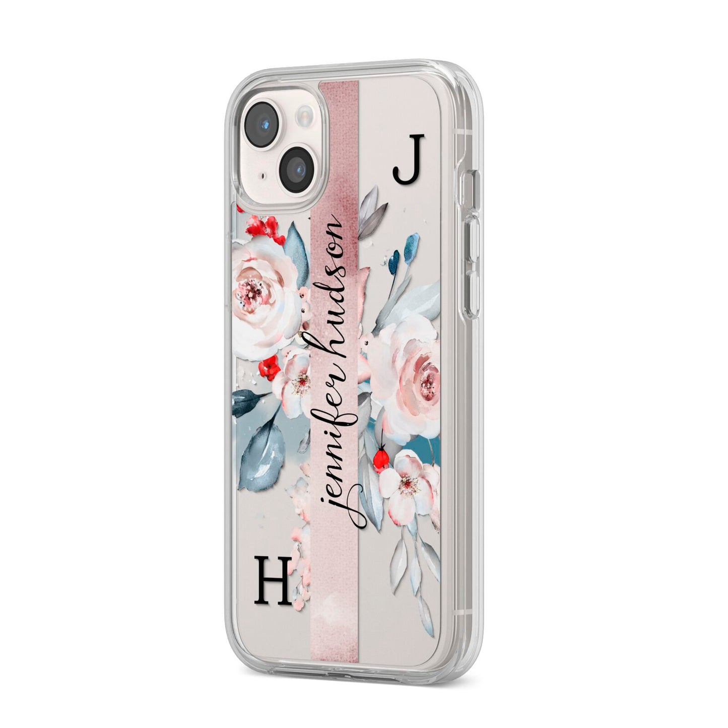 Personalised Watercolour Bouquet Roses iPhone 14 Plus Clear Tough Case Starlight Angled Image