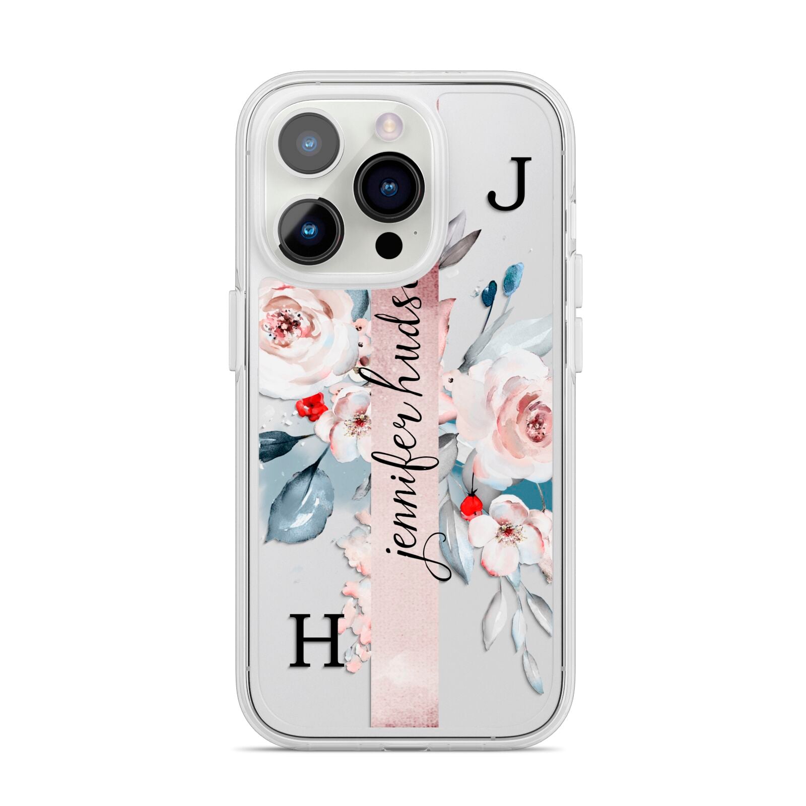Personalised Watercolour Bouquet Roses iPhone 14 Pro Clear Tough Case Silver
