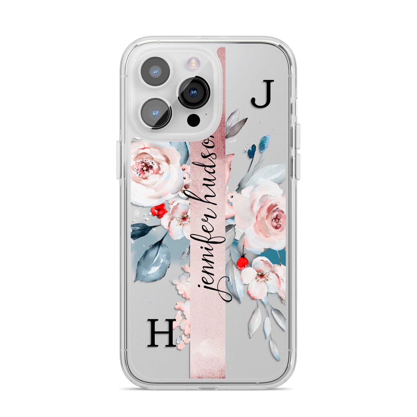 Personalised Watercolour Bouquet Roses iPhone 14 Pro Max Clear Tough Case Silver