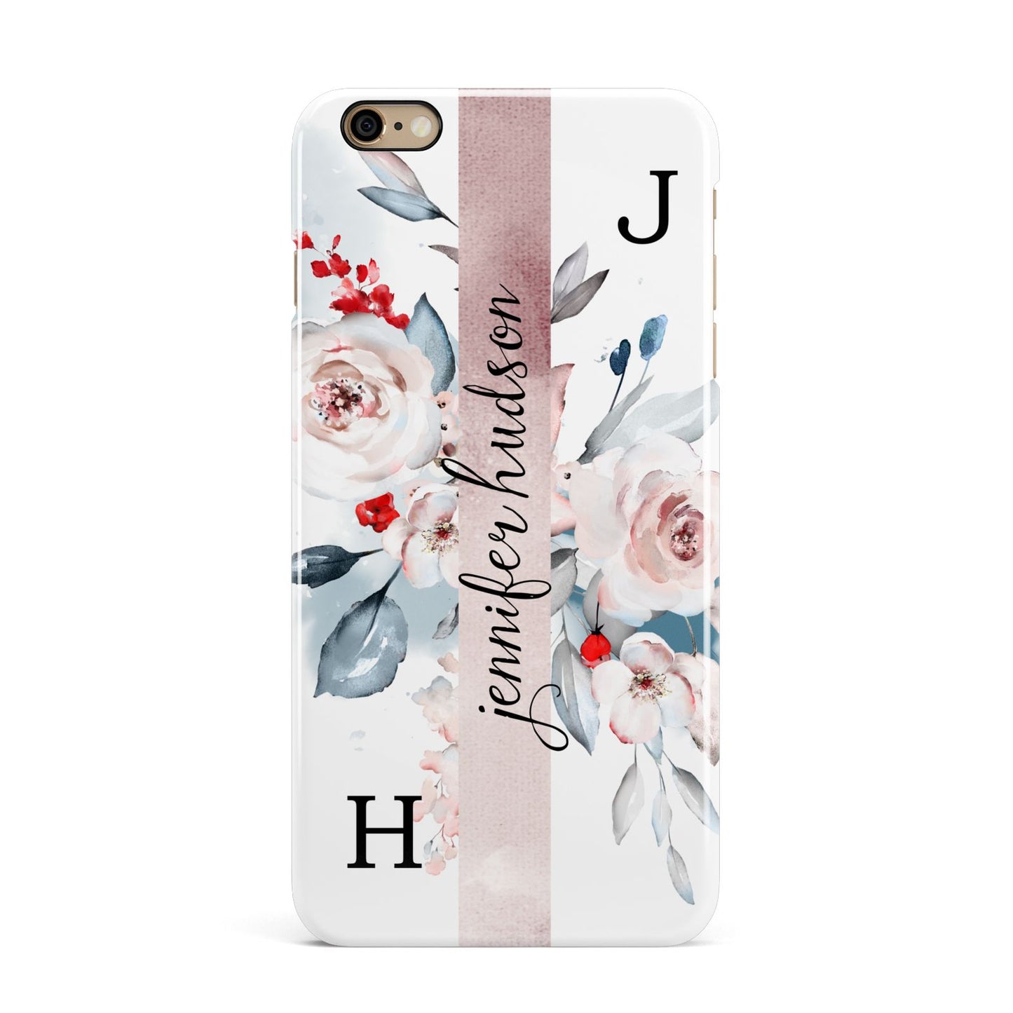 Personalised Watercolour Bouquet Roses iPhone 6 Plus 3D Snap Case on Gold Phone