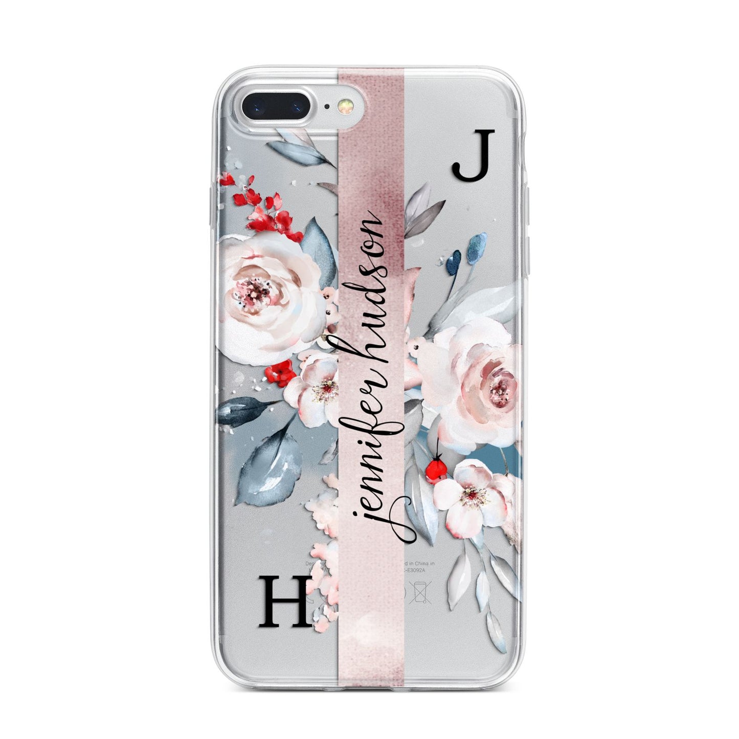 Personalised Watercolour Bouquet Roses iPhone 7 Plus Bumper Case on Silver iPhone