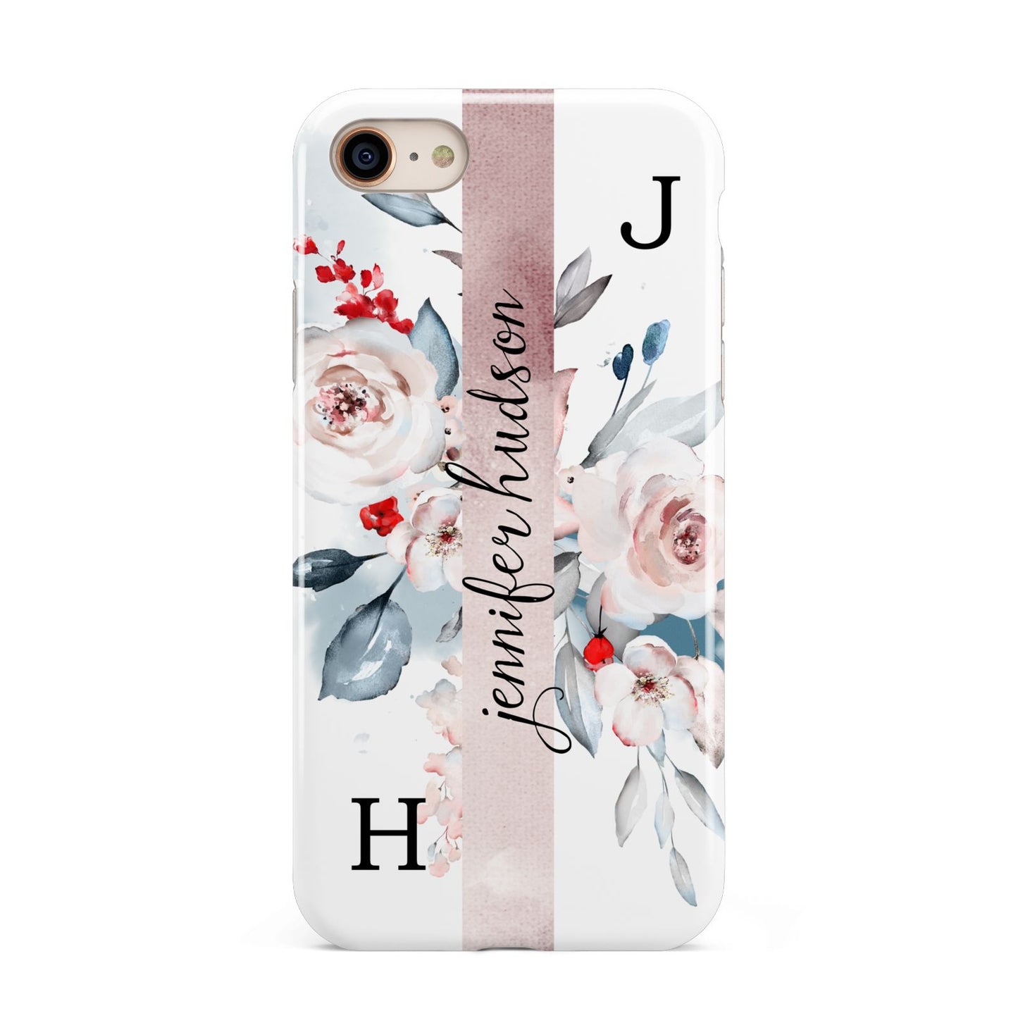 Personalised Watercolour Bouquet Roses iPhone 8 3D Tough Case on Gold Phone