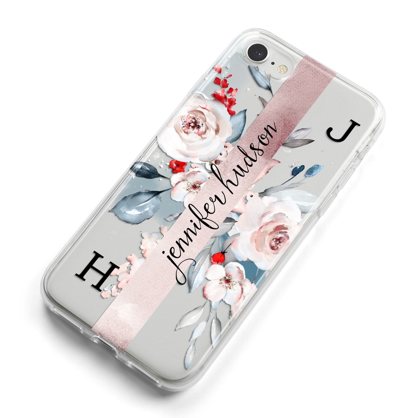 Personalised Watercolour Bouquet Roses iPhone 8 Bumper Case on Silver iPhone Alternative Image