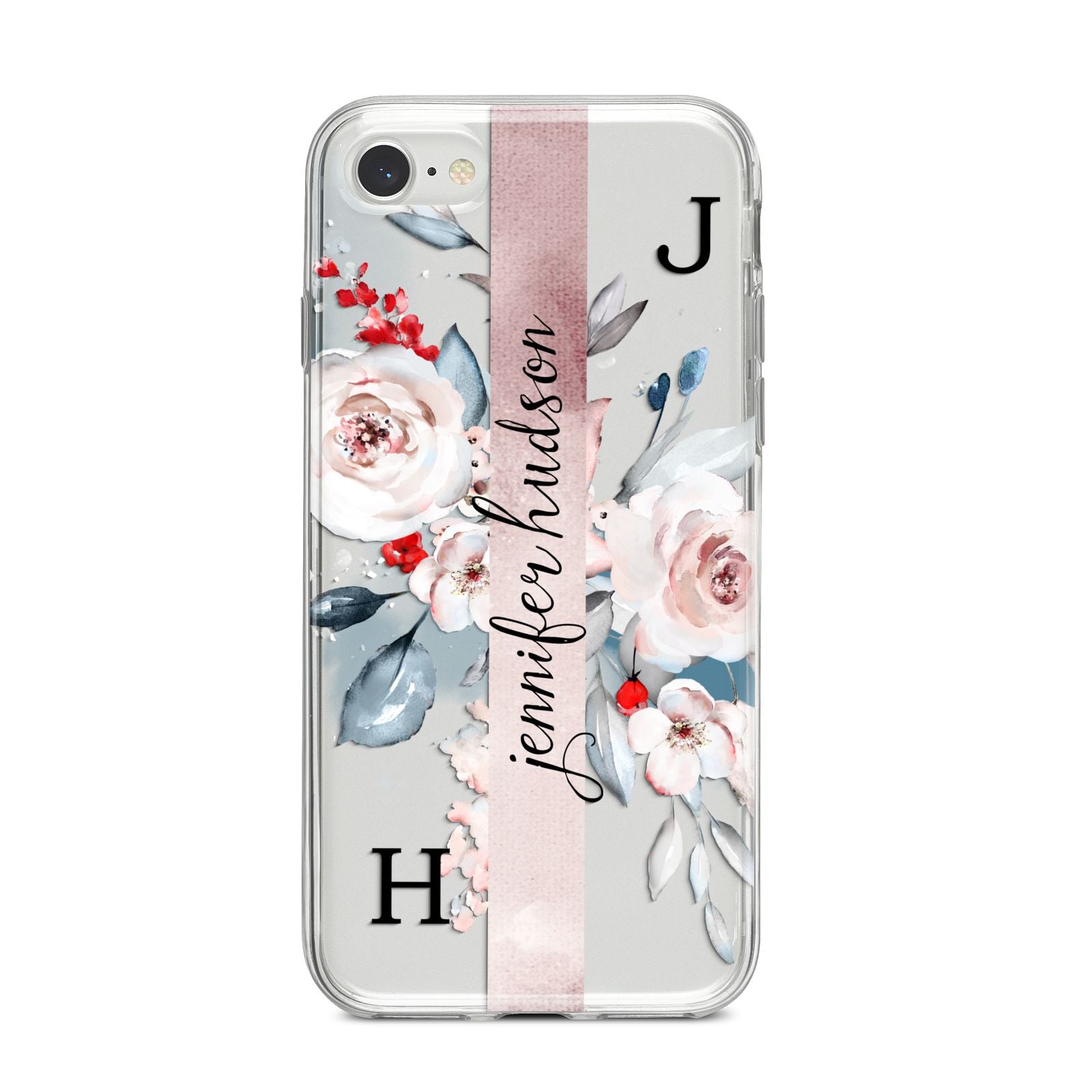 Personalised Watercolour Bouquet Roses iPhone 8 Bumper Case on Silver iPhone