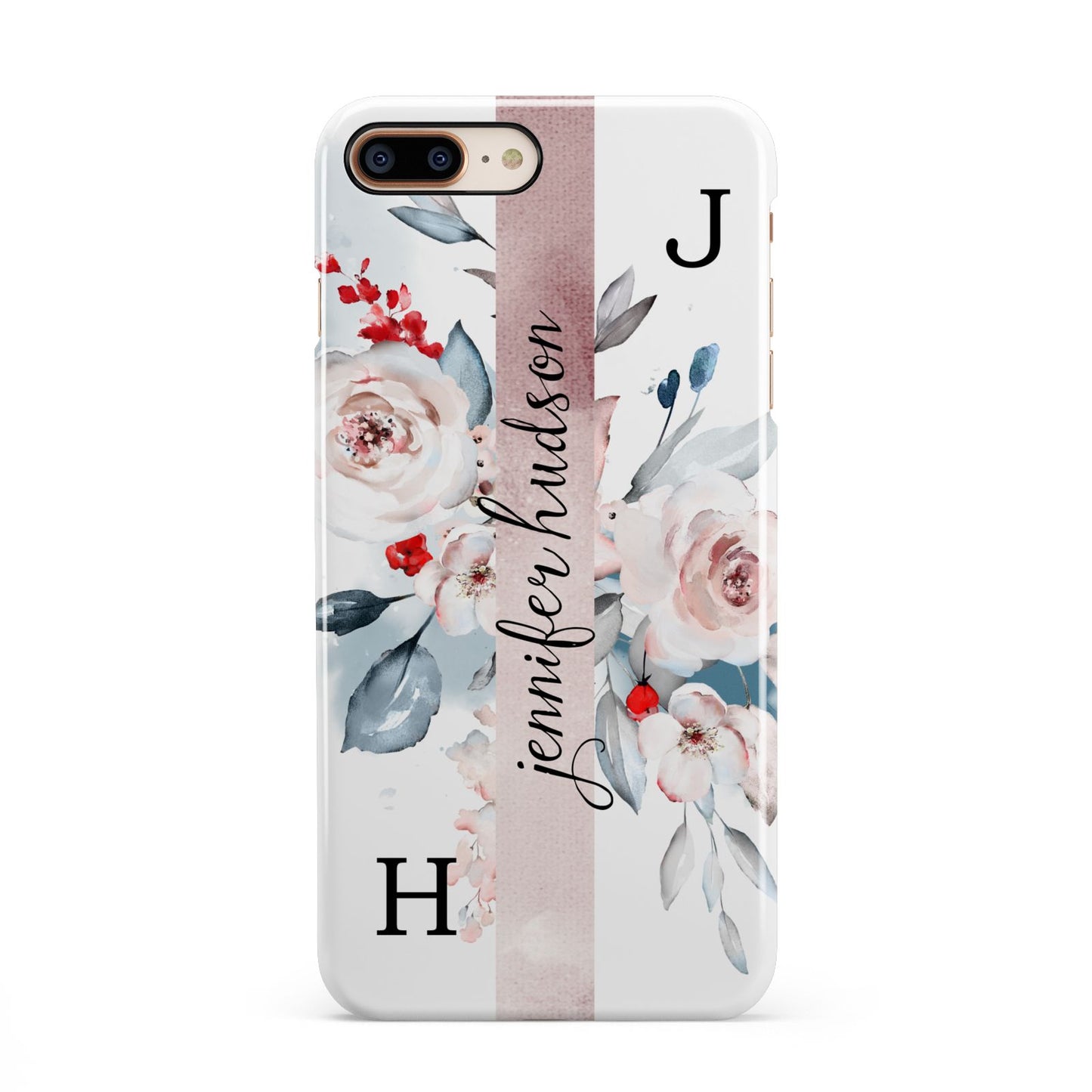 Personalised Watercolour Bouquet Roses iPhone 8 Plus 3D Snap Case on Gold Phone